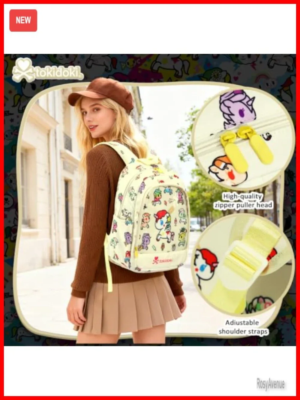 tokidoki Ita Backpack with 4 Unicorno Brooch Pins, Clear Window Display, Anime
